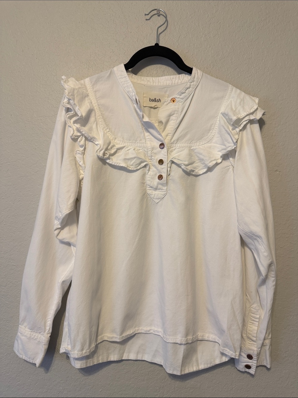 ba&sh White Ruffled Collar Button Placket Blouse - Picture 2 of 7